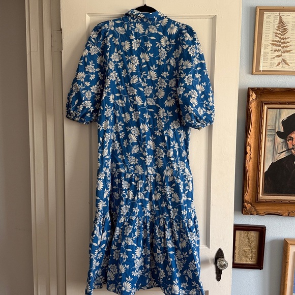 Zara Blue Floral Drop Waist Midi Shirt Dress Summer Dress - Size Medium - Picture 9 of 9